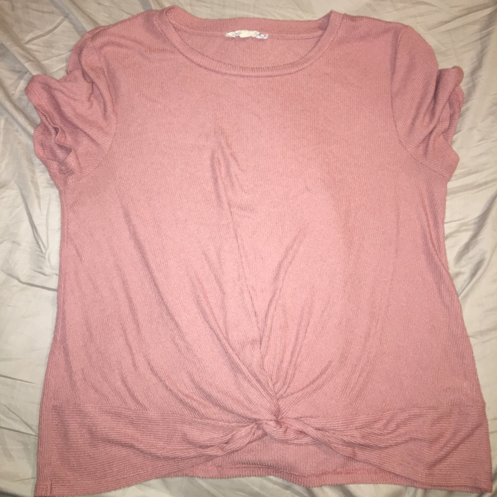 pink knotted shirt